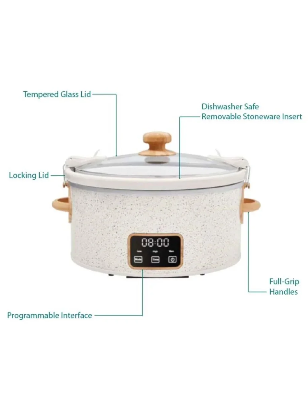 The Woman Pioneer Linen Locking Lid Clips 6-Quart Portable Speckle Slow Cooker